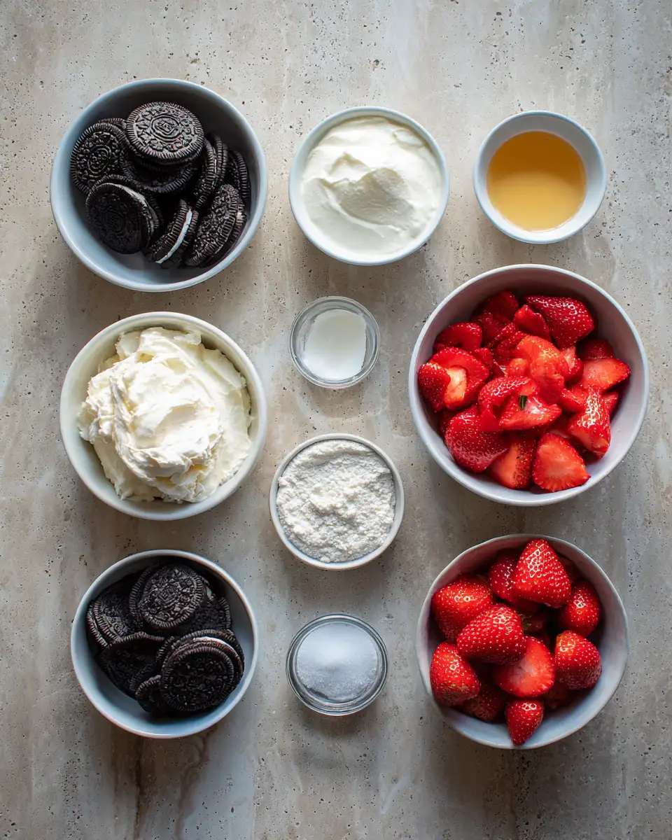Ingredients for Indulge in Bliss with This No Bake Strawberry Oreo Cheesecake Delight